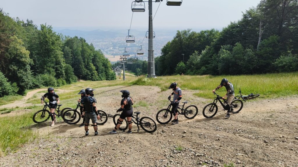 halfway down the track of the bikepark